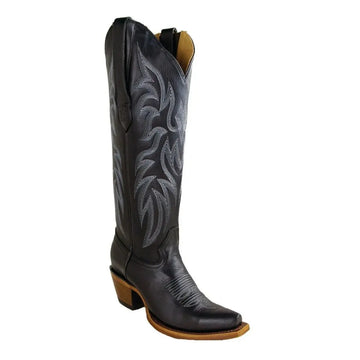Los Altos 3812105 Women's Black Genuine Leather Snip Toe Cowgirl Boots
