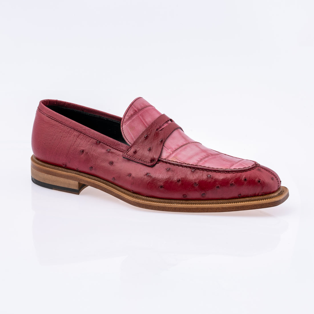 Mauri 3862 Ruby Red/Pink Genuine Ostrich/Alligator Loafers
