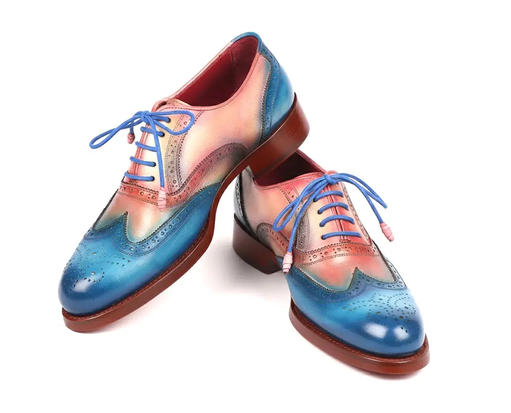 Paul Parkman Men's Blue/Pink Goodyear Welted Wingtip Oxfords (ID#027-BLUPNK) PAUL PARKMAN