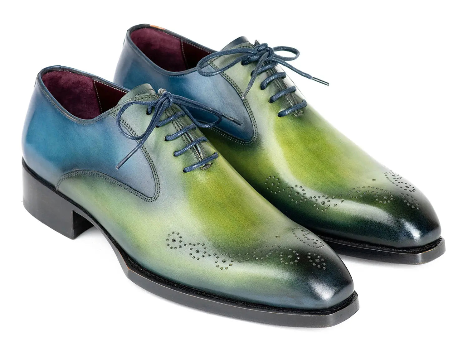 Paul Parkman Men's Blue/Green Goodyear Welted Punched Oxfords (ID#5364-GBL) PAUL PARKMAN