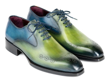 Paul Parkman Men's Blue/Green Goodyear Welted Punched Oxfords (ID#5364-GBL) PAUL PARKMAN
