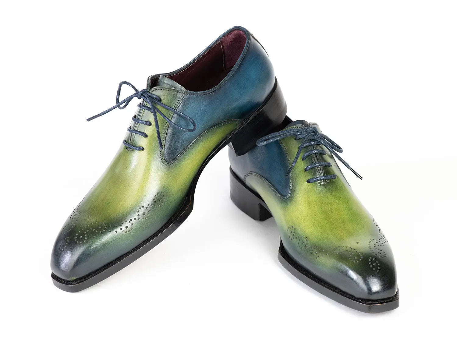 Paul Parkman Men's Blue/Green Goodyear Welted Punched Oxfords (ID#5364-GBL) PAUL PARKMAN