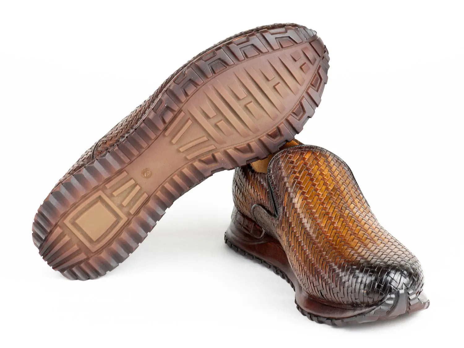Paul Parkman Men's Brown Woven Leather Slip-On Sneakers (ID#LW204BRW) PAUL PARKMAN