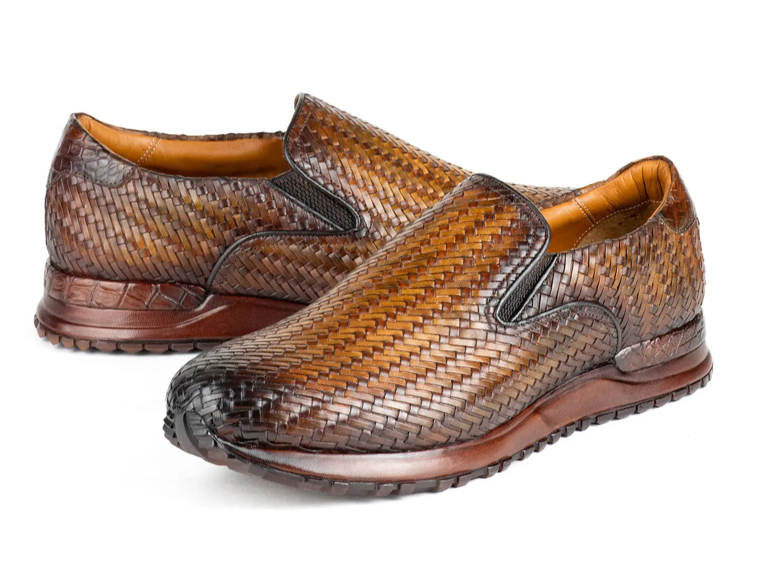 Paul Parkman Men's Brown Woven Leather Slip-On Sneakers (ID#LW204BRW) PAUL PARKMAN