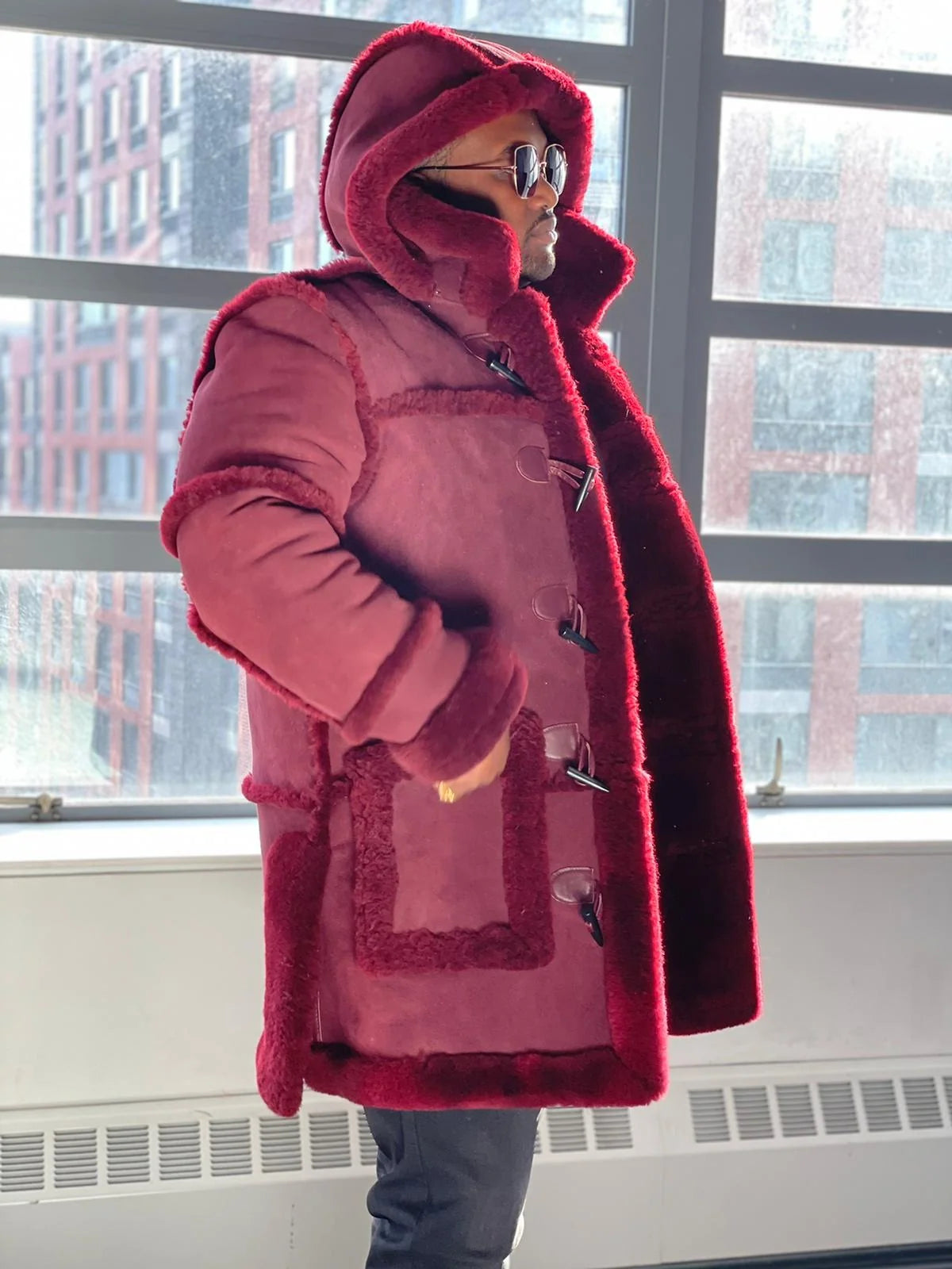 Jakewood 4100 Burgundy Genuine Sheepskin/Fur Long Jacket