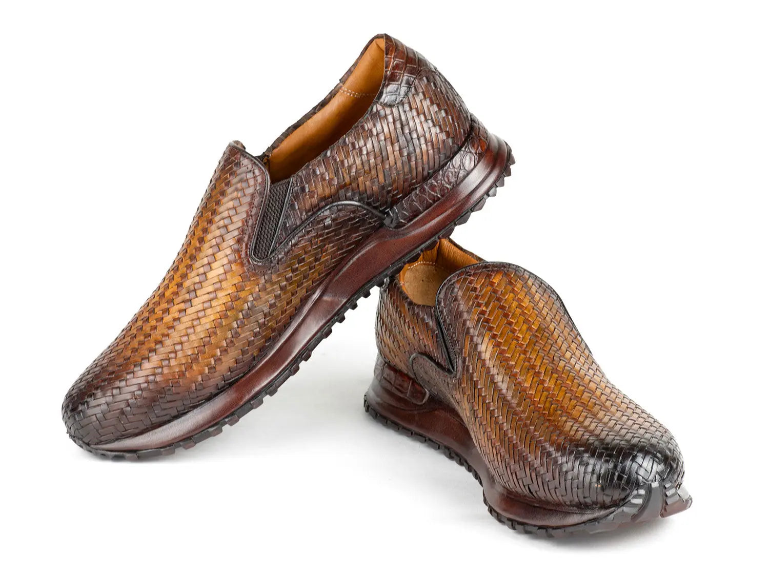 Paul Parkman Men's Brown Woven Leather Slip-On Sneakers (ID#LW204BRW) PAUL PARKMAN