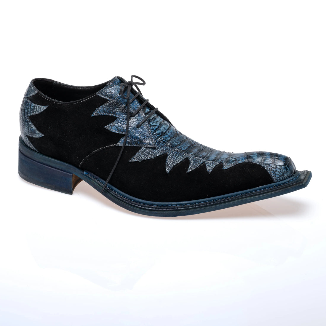 Mauri 42810/1 Black/Night Genuine Ostrich Leg/Suede Oxfords