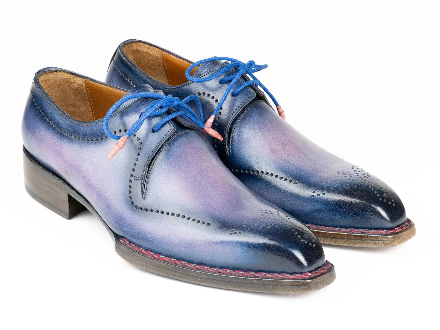 Paul Parkman Men's Pink/Navy Hand-Welted Genuine Leather Derby Shoes (ID#599F67) PAUL PARKMAN