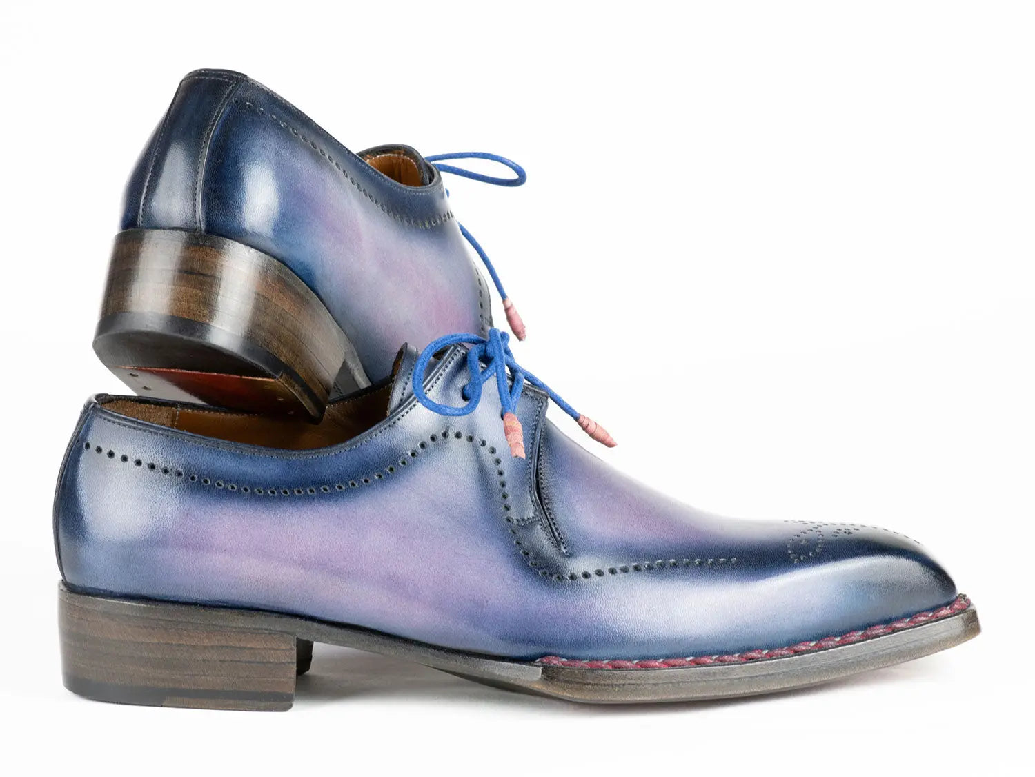 Paul Parkman Men's Pink/Navy Hand-Welted Genuine Leather Derby Shoes (ID#599F67) PAUL PARKMAN