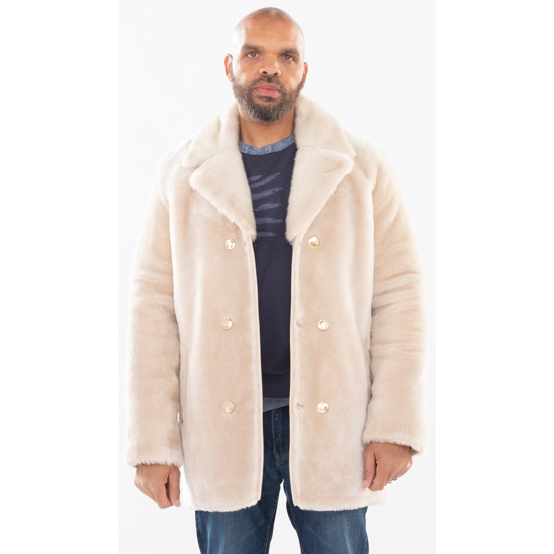 Jakewood 0440M White Genuine Sheepskin/Mink Fur 3/4 Shearling Pea Coat