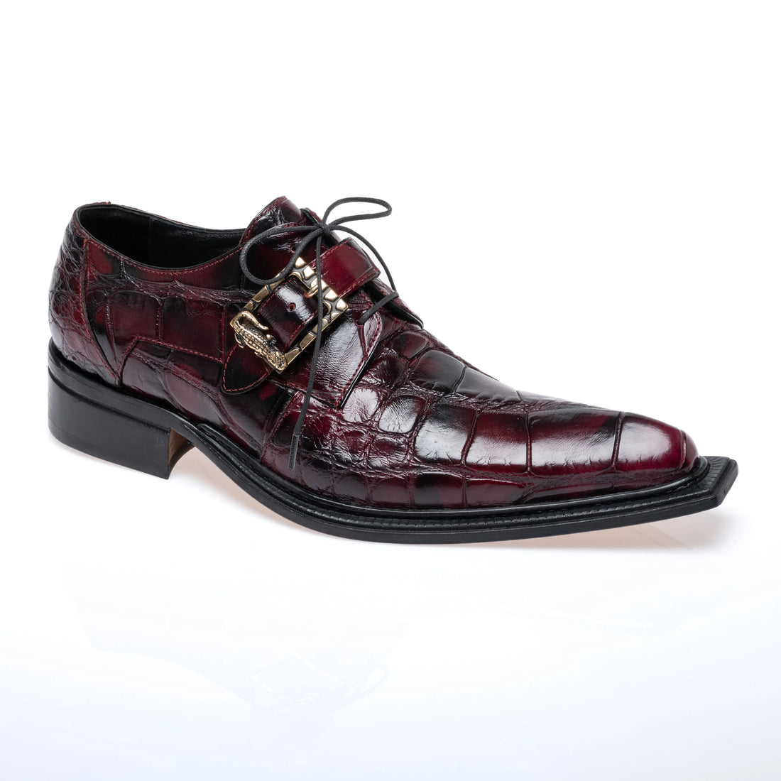 Mauri 44166/2 Ruby Red/Smoke Black Genuine Alligator Monk Strap Shoes