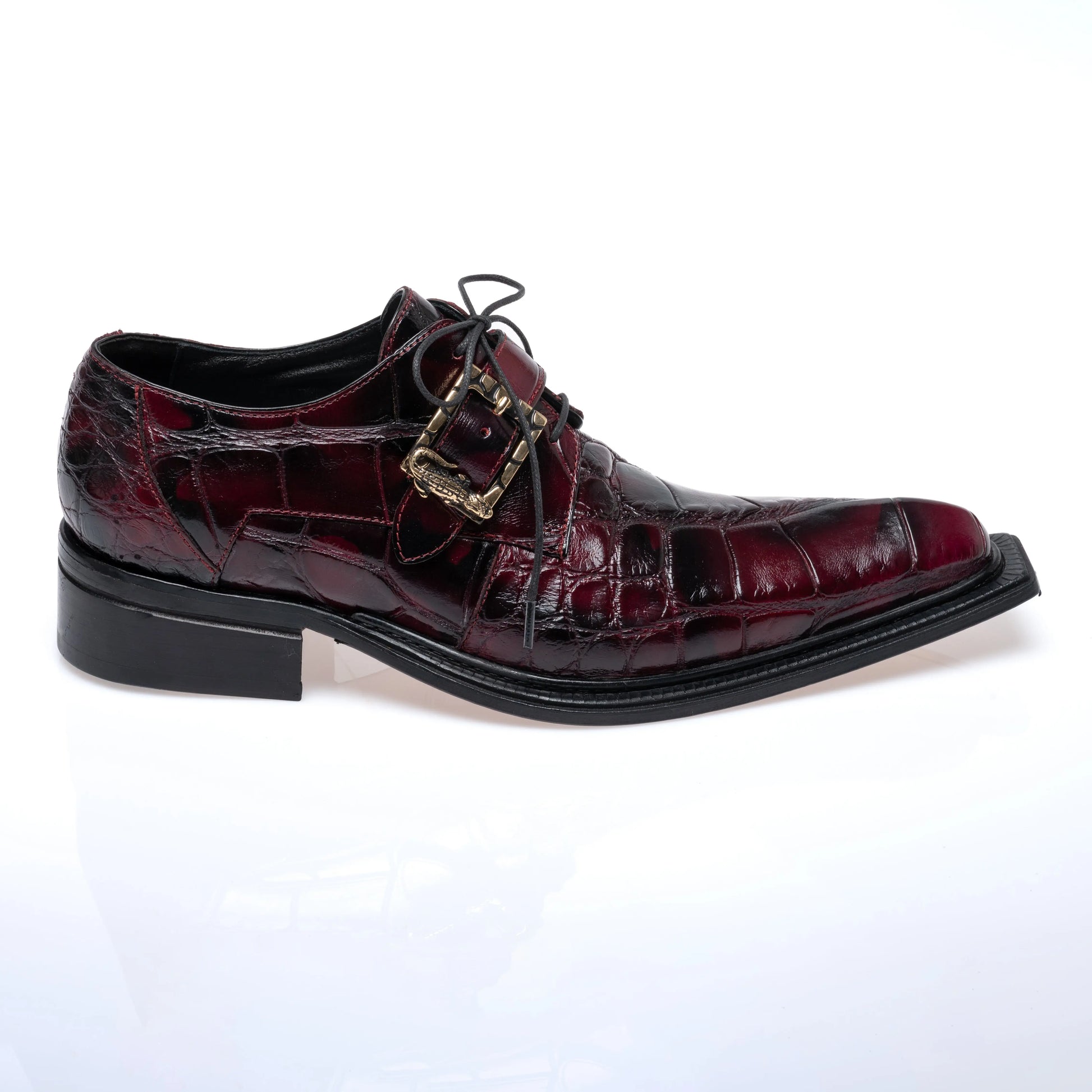 Mauri 44166/2 Ruby Red/Smoke Black Genuine Alligator Monk Strap Shoes
