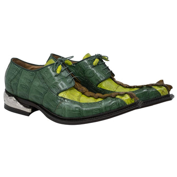 Mauri Double Dragon 44203 Mustard/Lemon Green/Leaf Genuine Hornback Hand Painted/Baby Crocodile Hand Painted/Baby Crocodile Lace-up Shoes