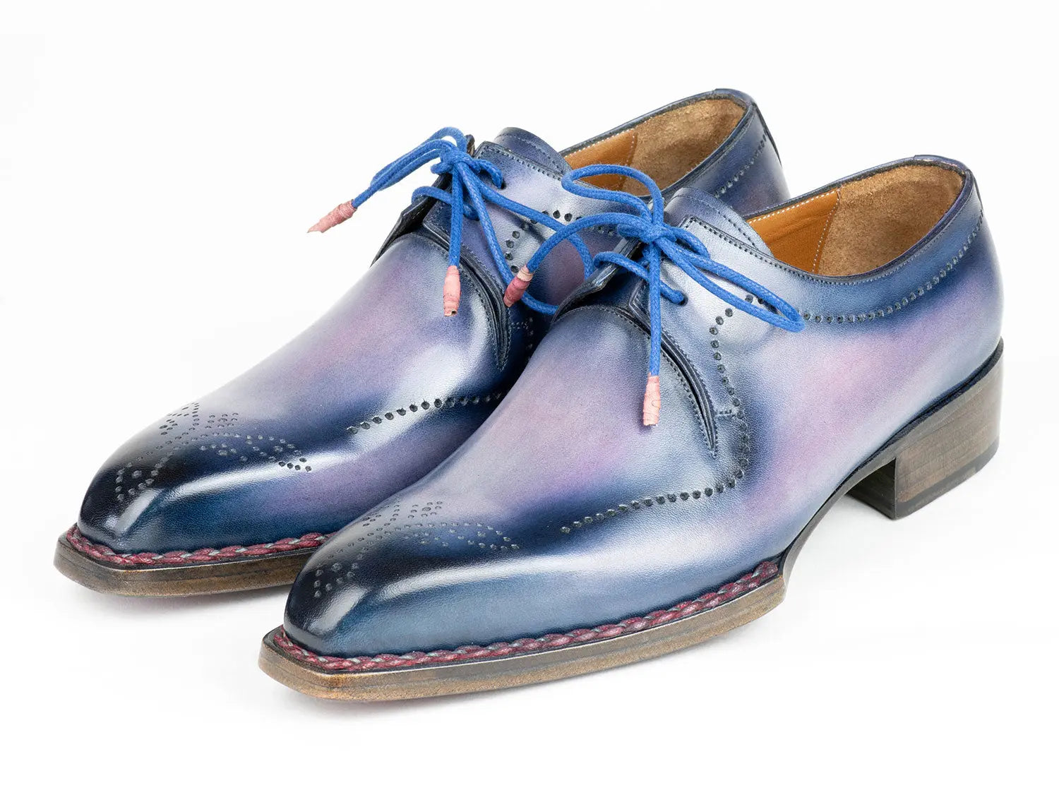 Paul Parkman Men's Pink/Navy Hand-Welted Genuine Leather Derby Shoes (ID#599F67) PAUL PARKMAN