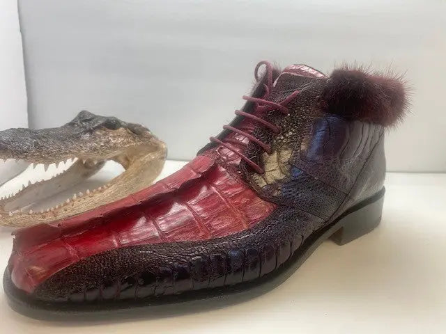 Mauri 4569/2 Ruby Red/Burgundy Genuine Hornback Crocodile Tail/Ostrich Leg Boots