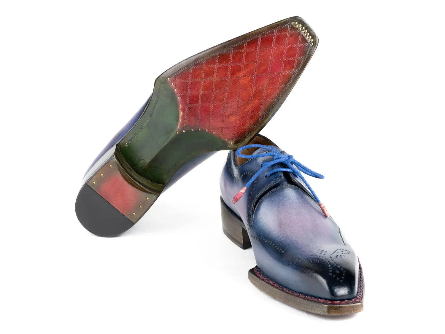 Paul Parkman Men's Pink/Navy Hand-Welted Genuine Leather Derby Shoes (ID#599F67) PAUL PARKMAN