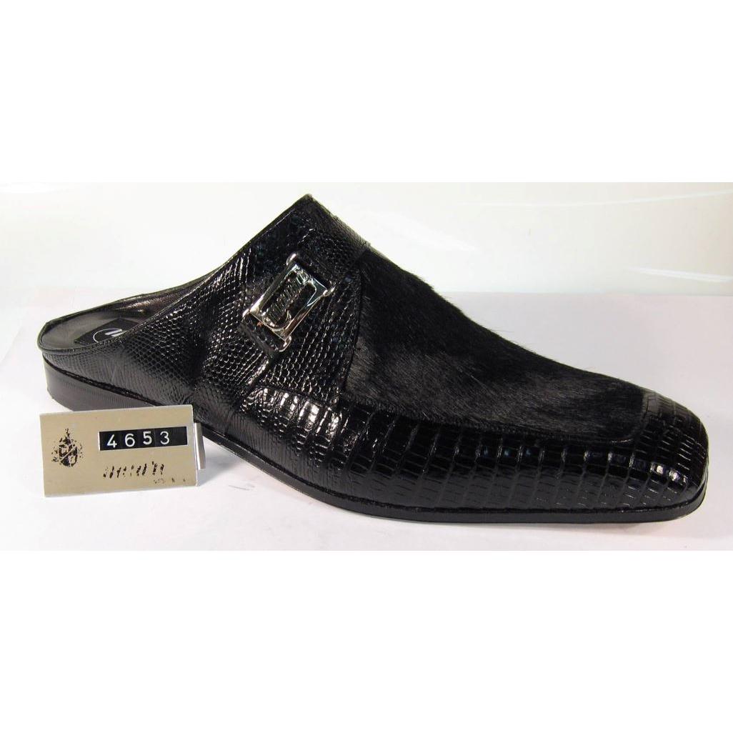 Mauri Black Genuine Pony Hair/Lizard Half Shoes 4653 Suit Essence