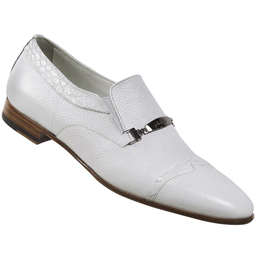 Mauri 4670 White Genuine Crocodile/Pebbled Leather Loafers Shoes