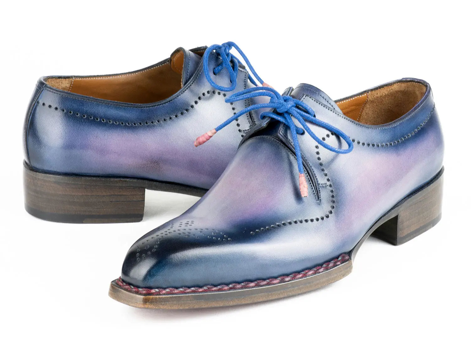 Paul Parkman Men's Pink/Navy Hand-Welted Genuine Leather Derby Shoes (ID#599F67) PAUL PARKMAN