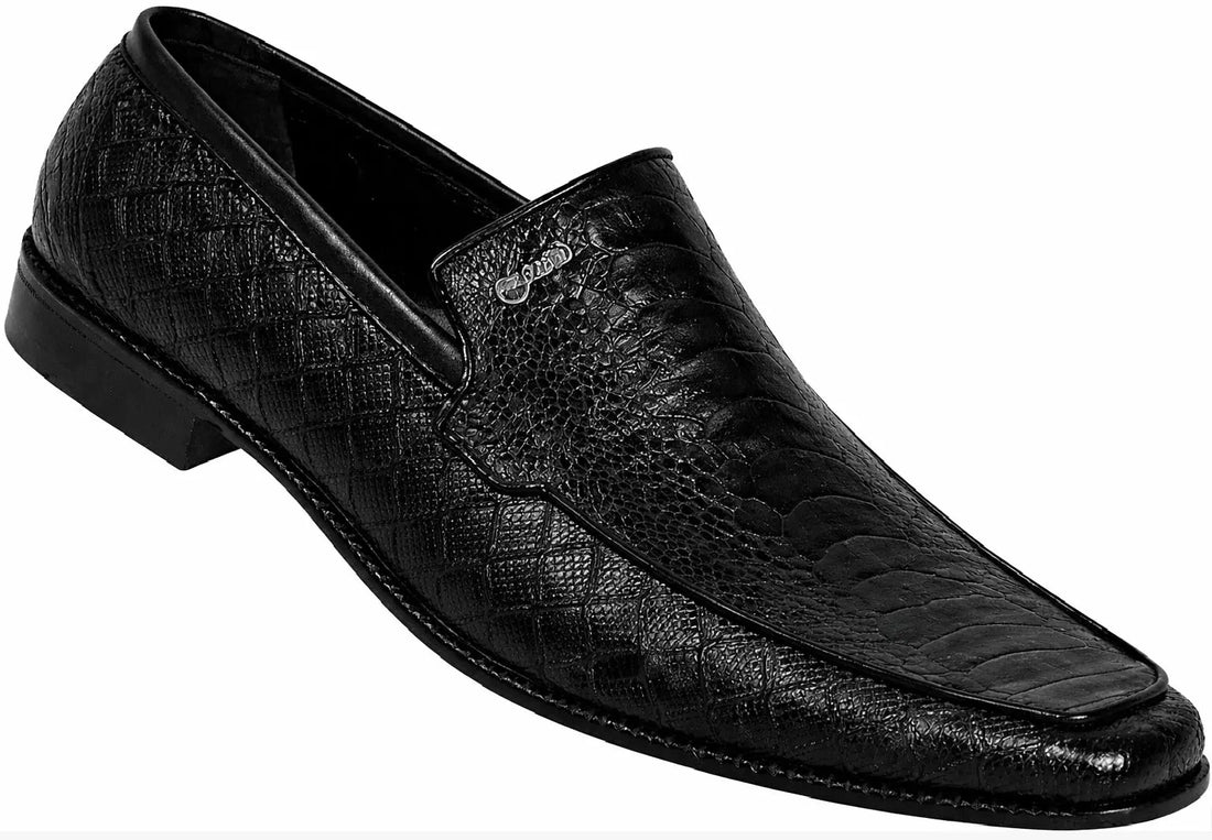 Mauri 2430 Black Karung Plisse Design Genuine Ostrich/Calf Loafers