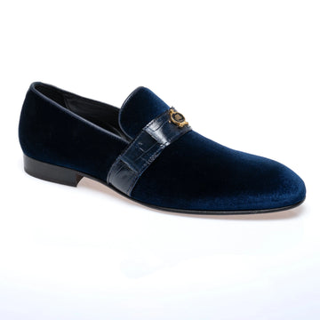 Mauri 4709/11 Wonder Blue Genuine Velvet/Baby Crocodile Loafers