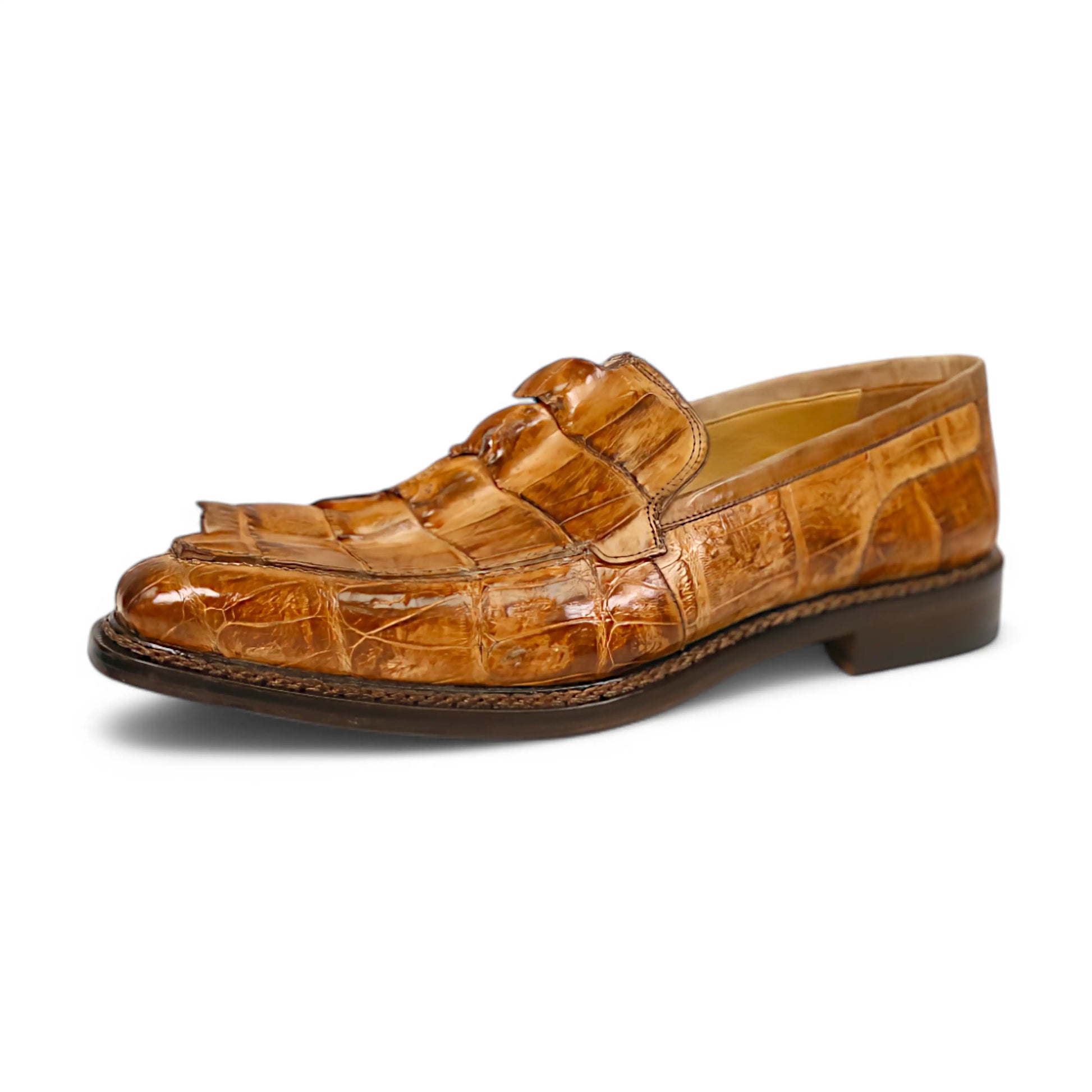 Mauri 4770/1 Cognac Genuine Baby Crocodile/Hornback Tail/Calf Hand Painted Loafers