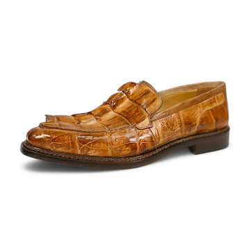 Mauri 4770/1 Cognac Genuine Baby Crocodile/Hornback Tail/Calf Hand Painted Loafers