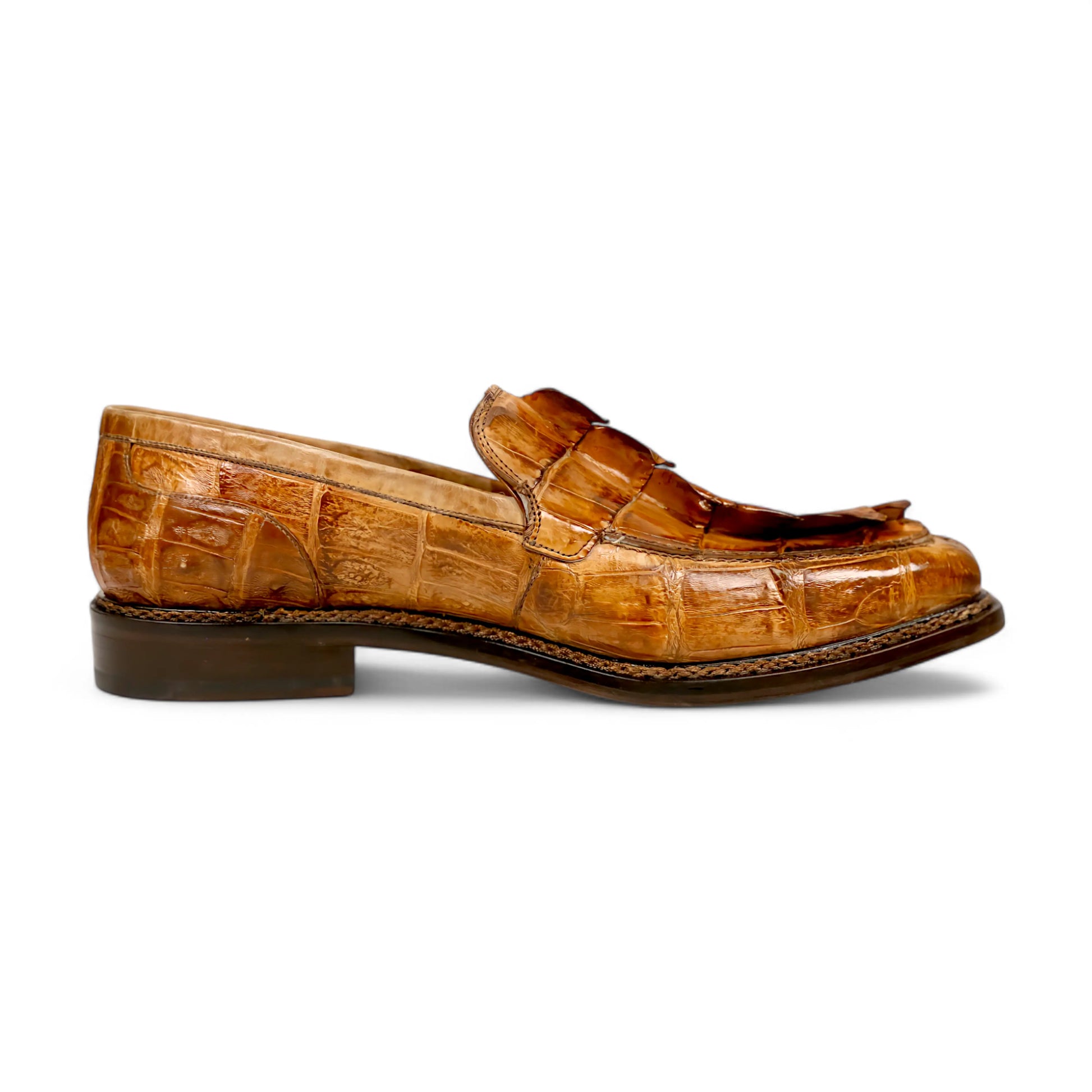 Mauri 4770/1 Cognac Genuine Baby Crocodile/Hornback Tail/Calf Hand Painted Loafers
