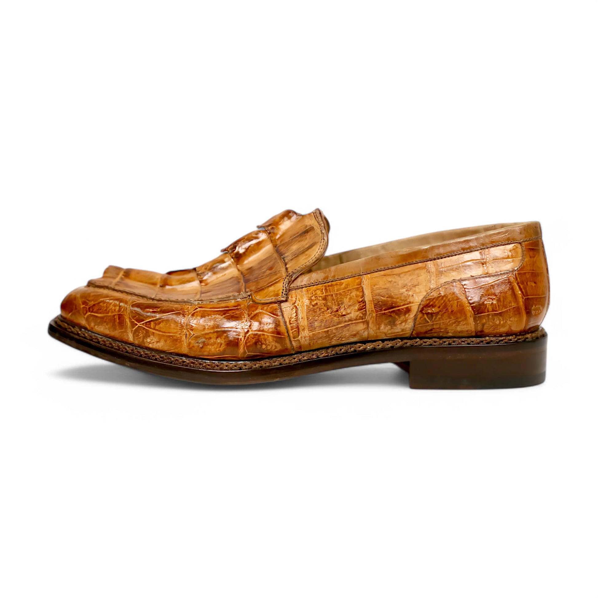 Mauri 4770/1 Cognac Genuine Baby Crocodile/Hornback Tail/Calf Hand Painted Loafers