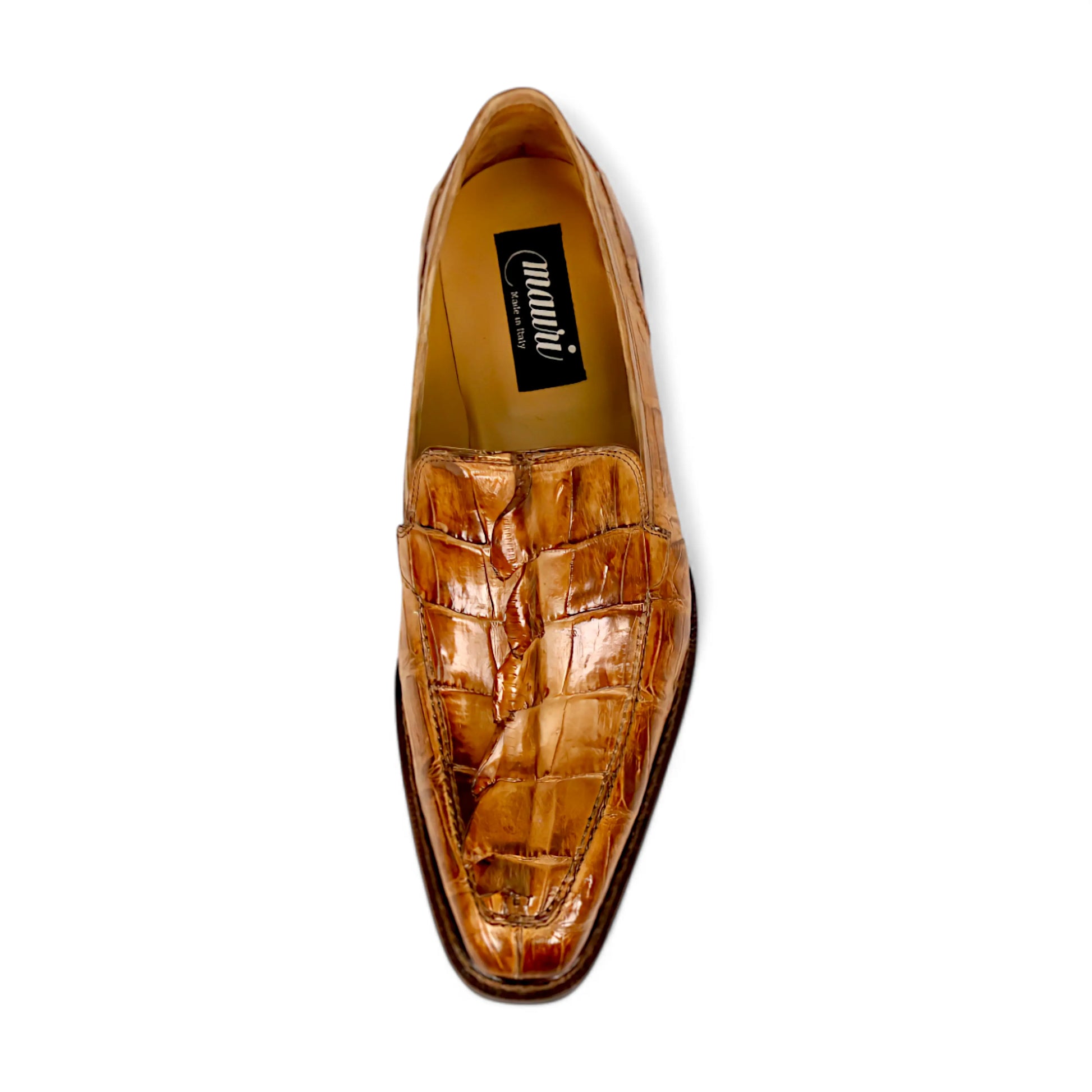 Mauri 4770/1 Cognac Genuine Baby Crocodile/Hornback Tail/Calf Hand Painted Loafers