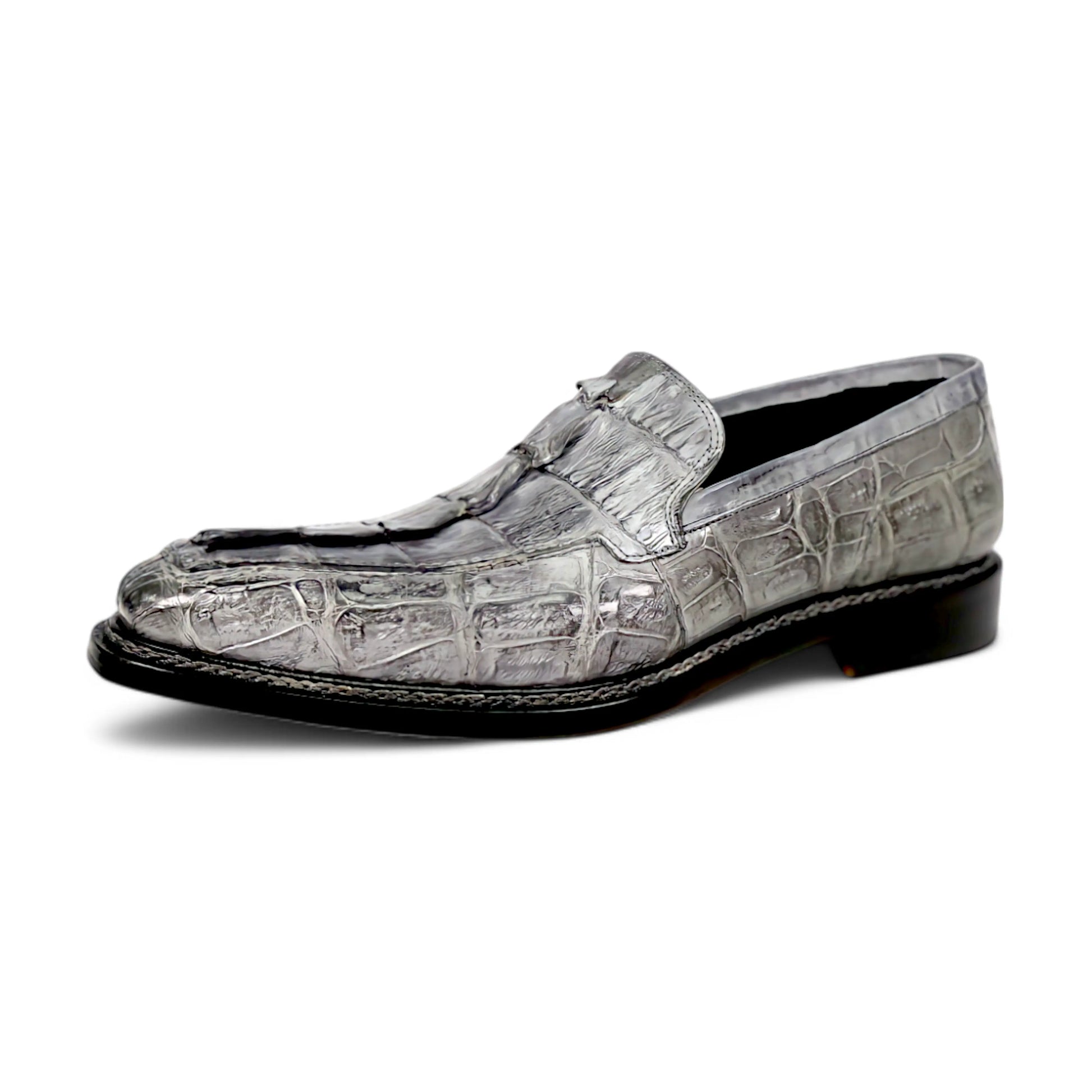 Mauri 4770/1 Light grey Genuine Baby Crocodile/Hornback Tail/Calf Hand Painted Loafers