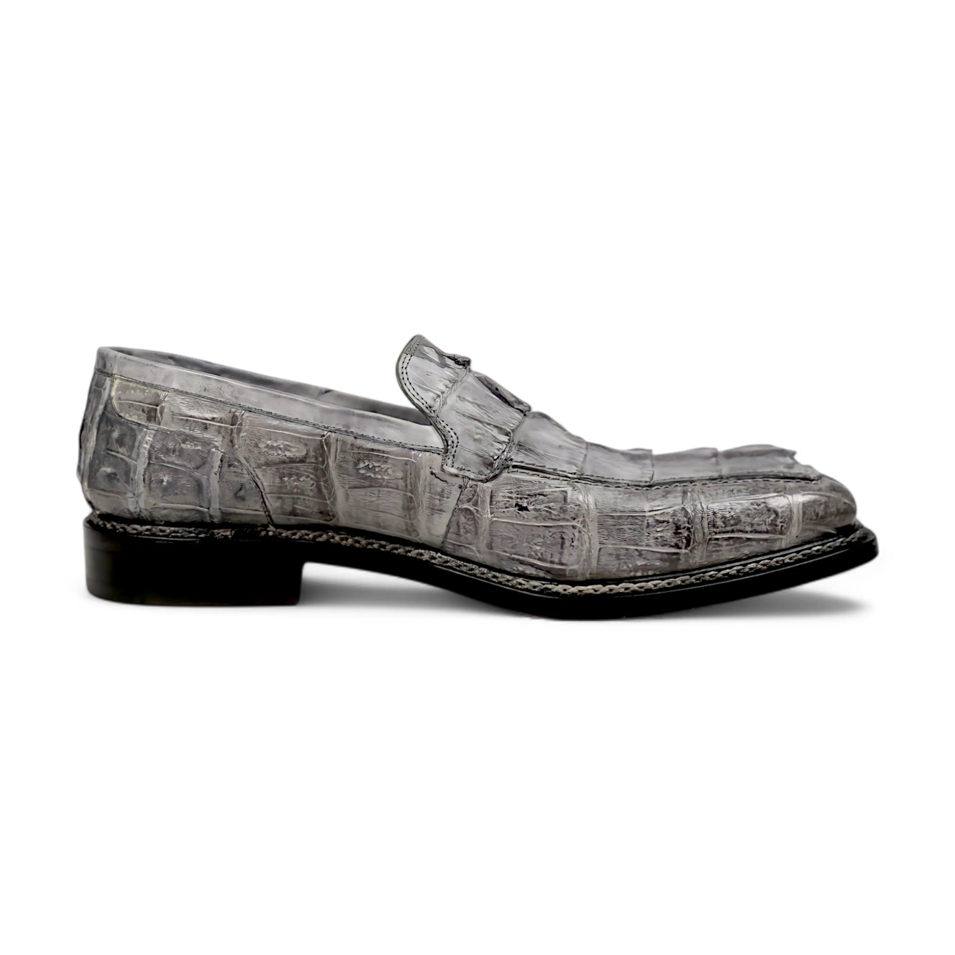 Mauri 4770/1 Light grey Genuine Baby Crocodile/Hornback Tail/Calf Hand Painted Loafers