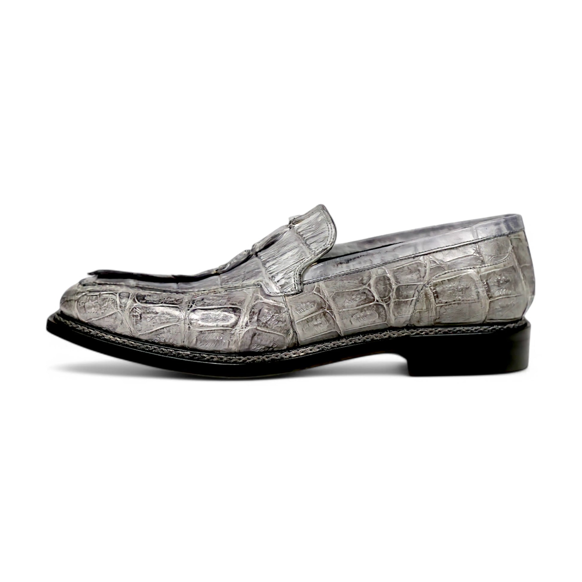 Mauri 4770/1 Light grey Genuine Baby Crocodile/Hornback Tail/Calf Hand Painted Loafers