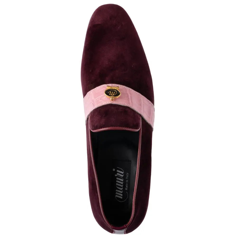 Mauri 4709/11 Ruby Red/Pink Genuine Velvet/Baby Crocodile Loafers