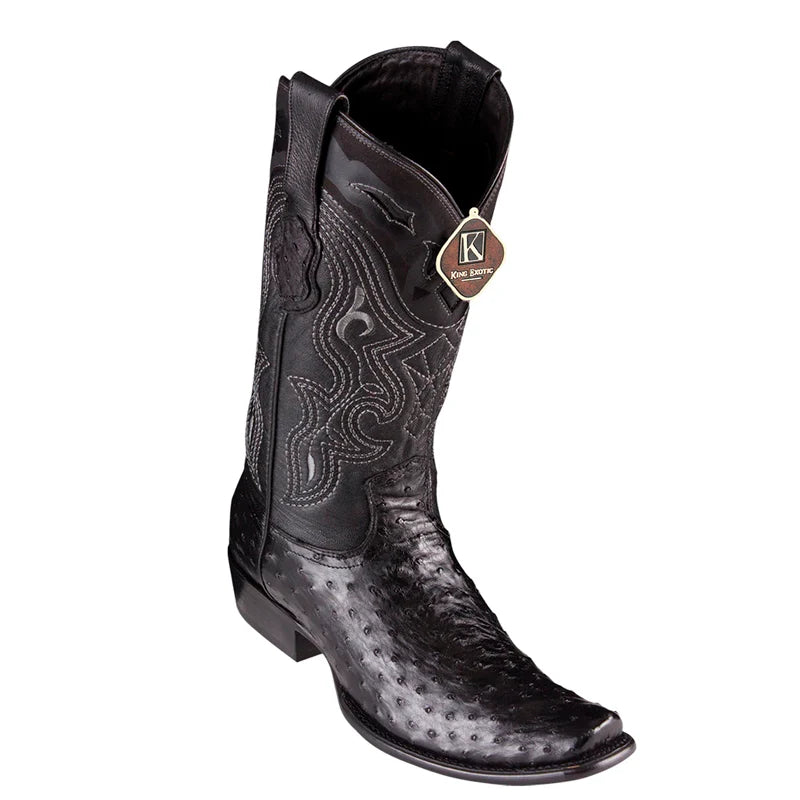 King Exotic 4790305 Men's Black Genuine Ostrich Dubai Toe Cowboy Boots