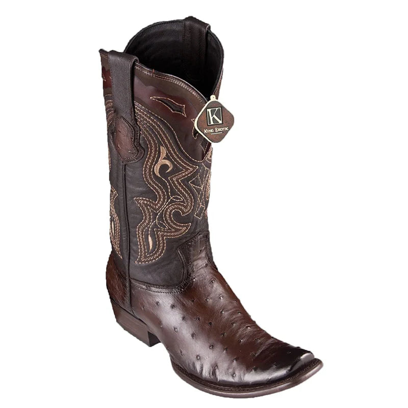 King Exotic 4790316 Men's Faded Brown Genuine Ostrich Dubai Toe Cowboy Boots