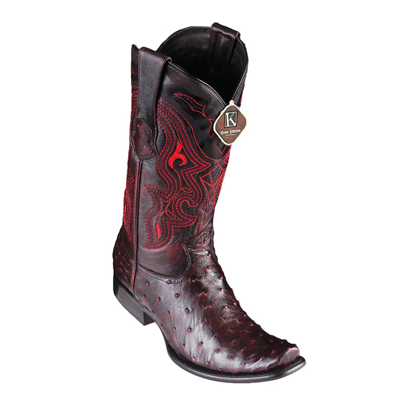 King Exotic 4790318 Men's Black Cherry Genuine Ostrich Dubai Toe Cowboy Boots