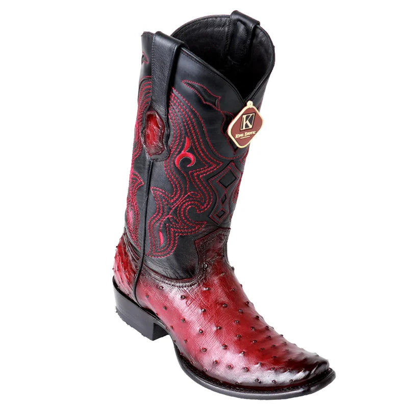 King Exotic 4790343 Men's Faded Burgundy Genuine Ostrich Dubai Toe Cowboy Boots