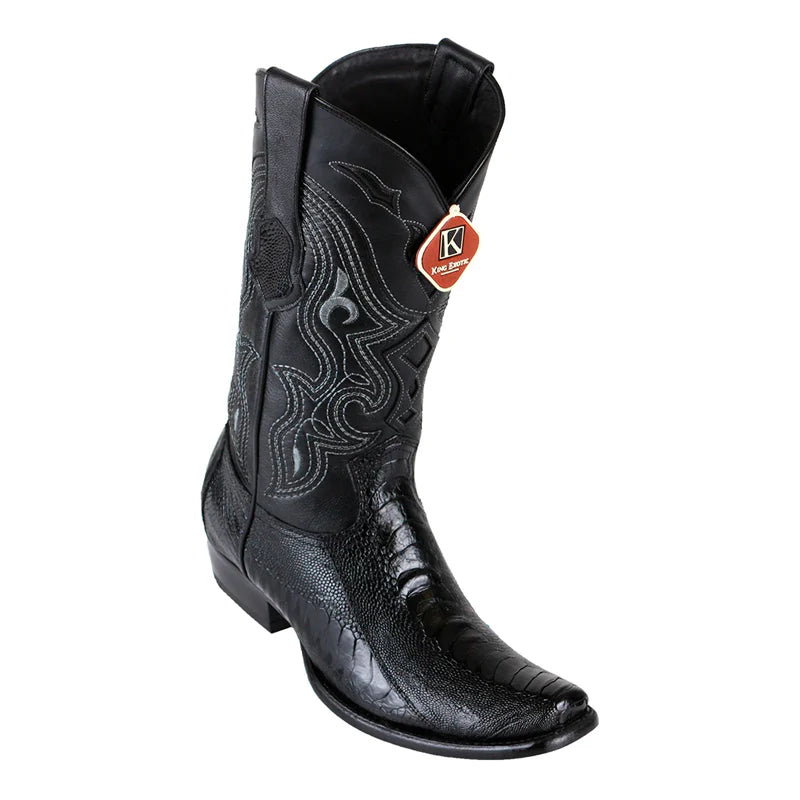 King Exotic 4790505 Men's Black Genuine Ostrich Leg Dubai Toe Cowboy Boots