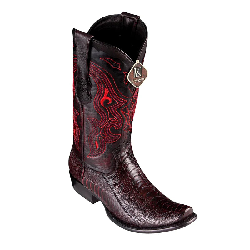 King Exotic 4790518 Men's Black Cherry Genuine Ostrich Leg Dubai Toe Cowboy Boots