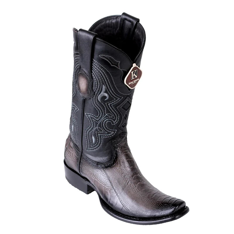 King Exotic 4790538 Men's Faded Gray Genuine Ostrich Leg Dubai Toe Cowboy Boots