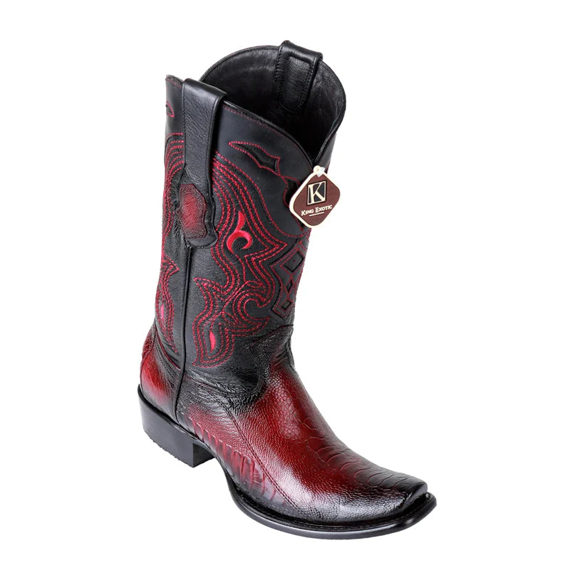 King Exotic 4790543 Men's Faded Burgundy Genuine Ostrich Leg Dubai Toe Cowboy Boots