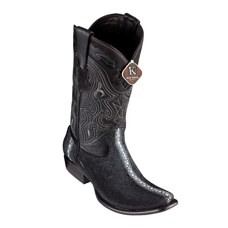 King Exotic 4791105 Men's Black Genuine Rowstone Stingray Dubai Toe Cowboy Boots