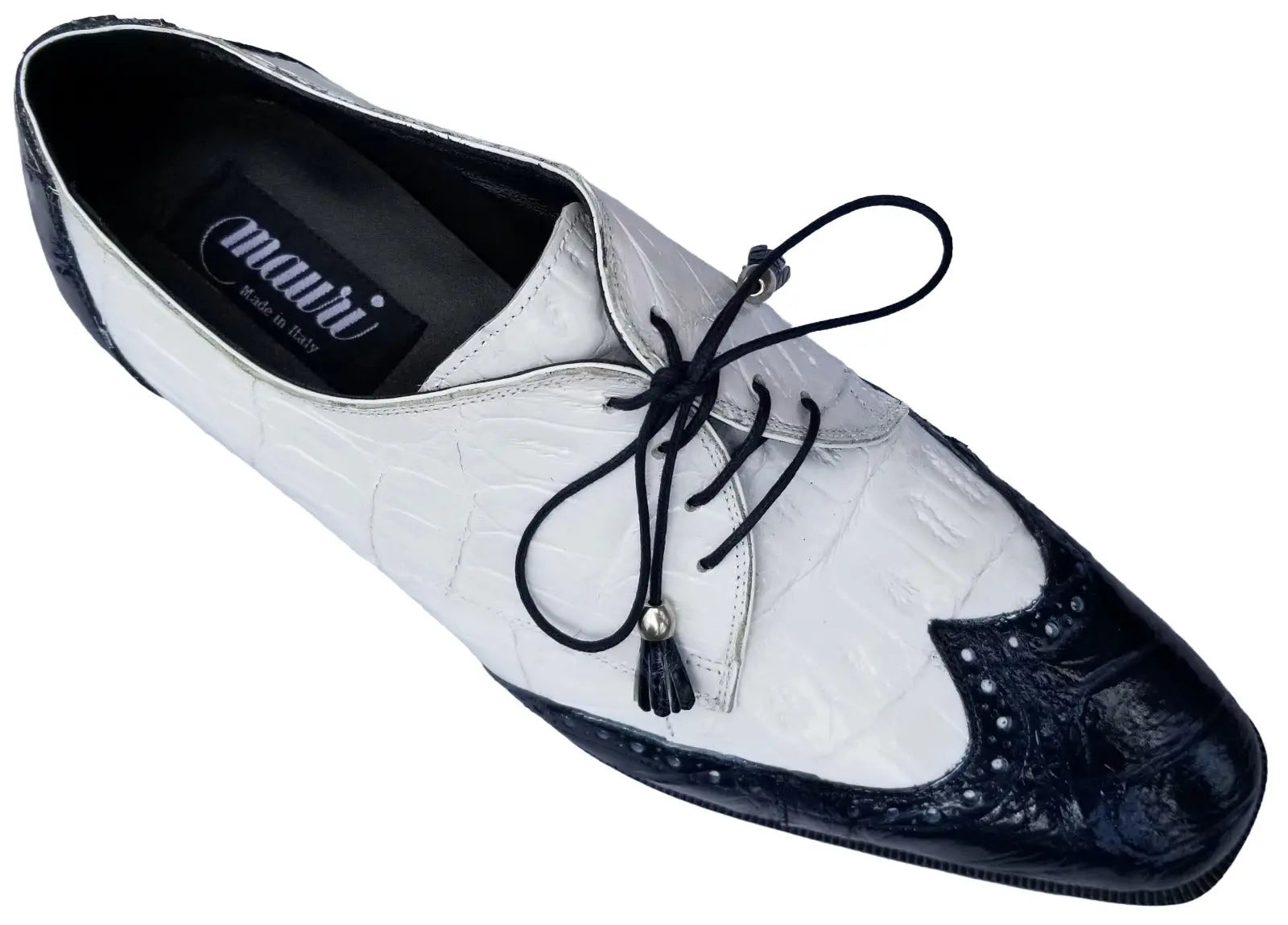 Mauri Adriano 4793 Wonder Blue Genuine Body Alligator/White Baby Crocodile Shoes