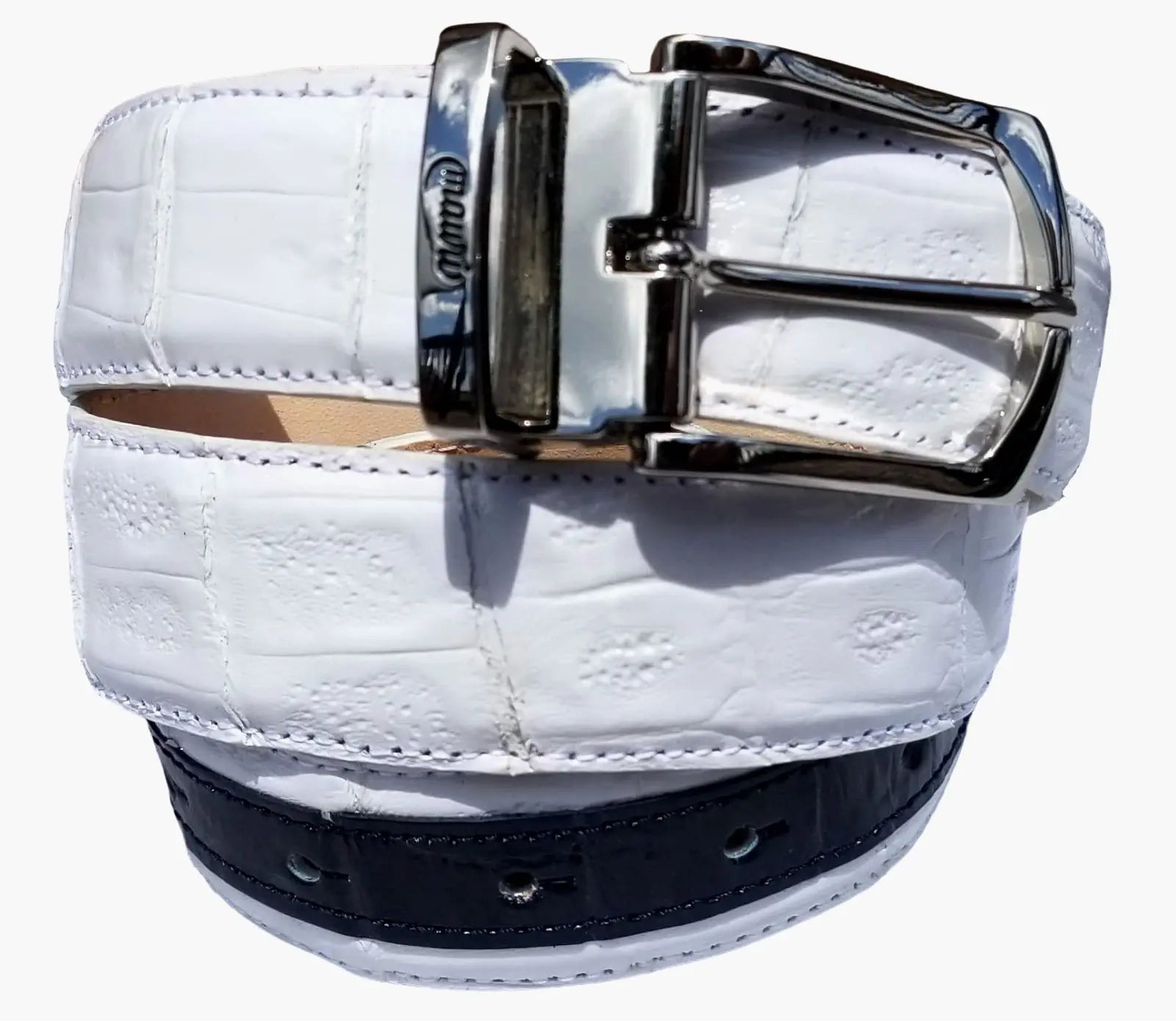 Mauri Wonder Blue Genuine Body Alligator/White Baby Crocodile Belt