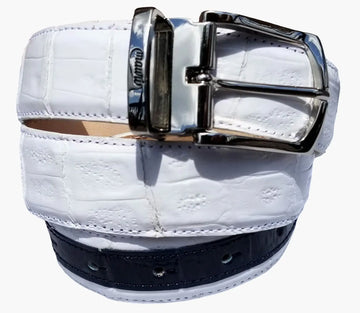 Mauri Wonder Blue Genuine Body Alligator/White Baby Crocodile Belt