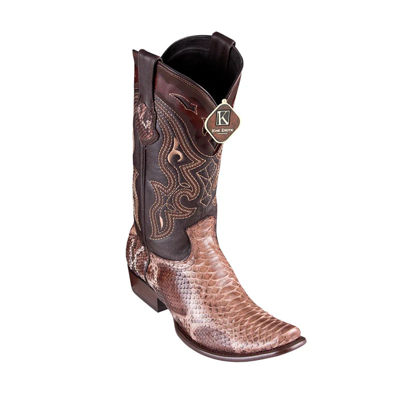 King Exotic 4795785 Men's Rustic Brown Genuine Python Dubai Toe Cowboy Boots