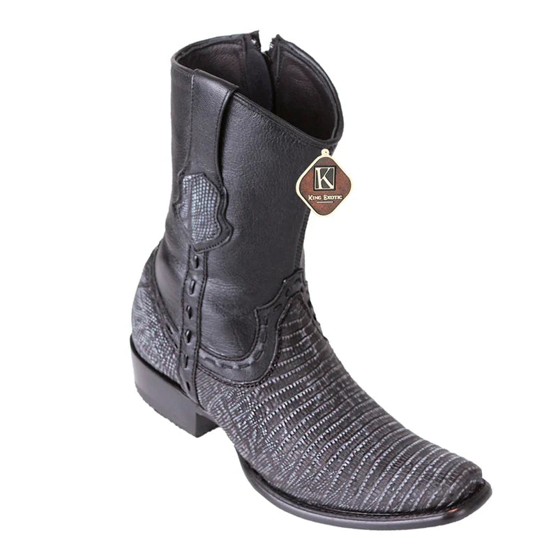 King Exotic 479B0774 Men's Sanded Black Genuine Teju Lizard Dubai Toe Cowboy Boots