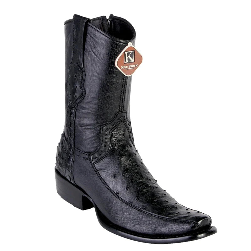 King Exotic 479BF0305 Men's Black Genuine Ostrich/Deer Dubai Toe Cowboy Boots