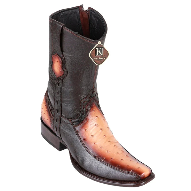 King Exotic 479BF0315 Men's Faded Oryx Genuine Ostrich/Deer Dubai Toe Cowboy Boots